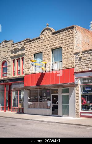 Fort MacLeod, Alberta - June 13, 2021: Historic building's in the heart of Fort McLeod's beautiful downtown. Stock Photo