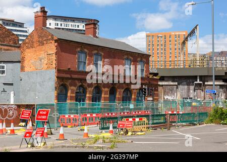 Construction and development work in progress, summer 2021, for the HS2 rail hub in Curzon Street, Birmingham, UK Stock Photo