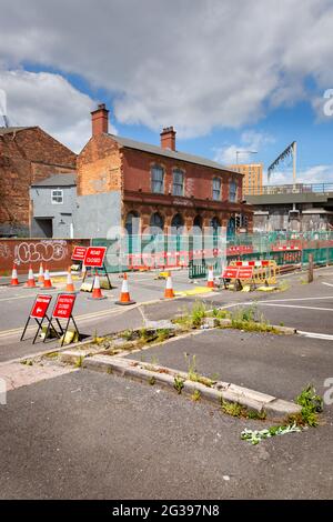 Construction and development work in progress, summer 2021, for the HS2 rail hub in Curzon Street, Birmingham, UK Stock Photo