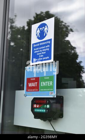 Traffic light entry system at a GP surgery in Milton Keynes. Stock Photo