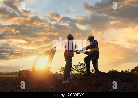 Engineers are working on road construction. Stock Photo