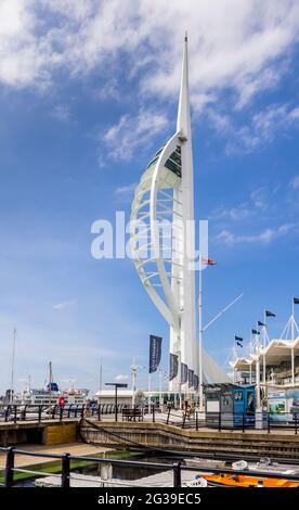 The iconic Spinnaker Tower in Gunwharf Quays overlooking Portsmouth Harbour, Portsmouth, Hampshire, south coast England Stock Photo