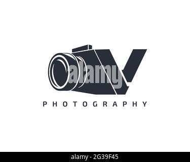 letter V Camera logo template. Camera logo icon on white background. Trendy design logo camera. Stock Vector