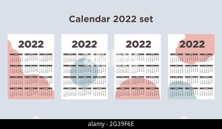 2022 annual calendar set Week starts on Sunday Stock Vector