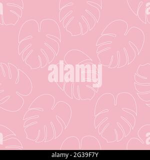 Monstera seamless pattern in outline style Stock Vector