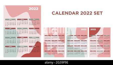Calendar set for 2022 Vector illustration Stock Vector