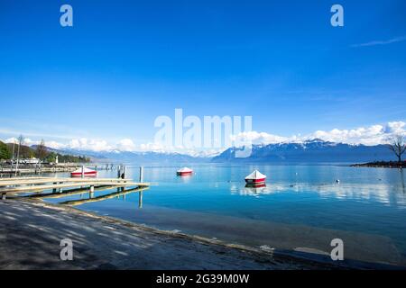 The Lake Geneva At Ouchy Stock Photo