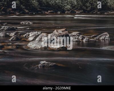 Beautiful river in Mauricie, Quebec, Canada, rapids, long exposure Stock Photo
