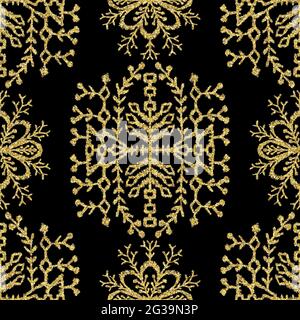 Seamless gold glitter ethnic rug motif pattern. Stock Photo