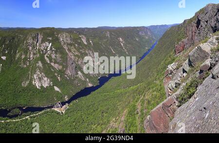 Acropoles des Draveures, Hautes-Gorges-de-la-Rivière-Malbaie National Park, aerial view, Quebec, Canada Stock Photo