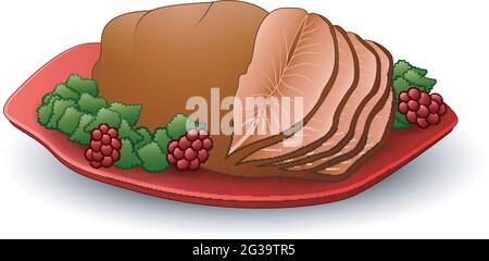 Fish meat on red plate isolated white background Stock Vector