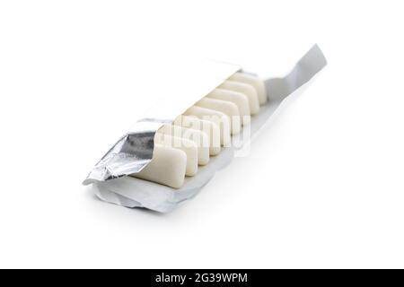 Mint chewing gum in paper packaging isolated on white background. Stock Photo