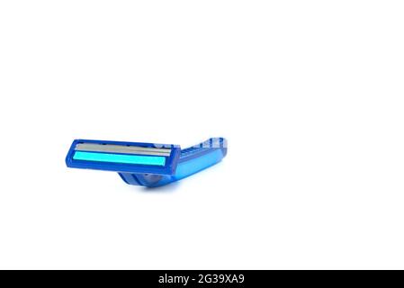 Blue men razor. Studio shot isolated on white background. Stock Photo