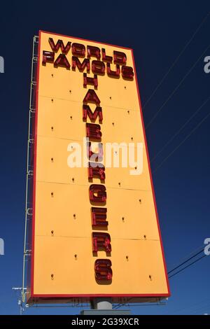 Vintage World Famous Hamburgers Sign Stock Photo