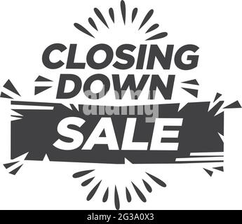 Title design of closing down sale. Concept of closing down clearance or recession. Isolated vector illustration. Stock Vector