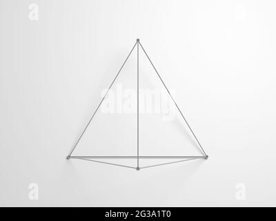 Regular tetrahedron. Lattice wire-frame geometric structure over white background with soft shadow, 3d rendering illustation Stock Photo