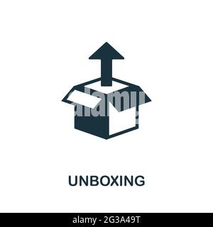 Unboxing icon. Monochrome simple element from manufacturing collection. Creative Unboxing icon for web design, templates, infographics and more Stock Vector