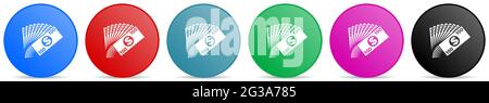 Money, business concept vector icon, set of colorful circular web buttons easy to edit, illustration in eps 10 Stock Vector