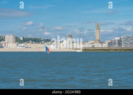 Le Havre, France - 05 30 2019: View of the city from the sea and the control tower Stock Photo