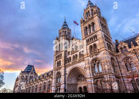 Exterior of Natural History Museum in evening time, London, UK Stock Photo