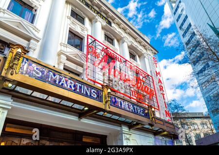 Exterior of St Martin's Theatre housing the longest running play in the West End - The Mousetrap by Agatha Christie, London, UK Stock Photo