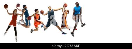 Collage of different professional sportsmen, fit people in action and motion isolated on white background. Flyer. Concept of sport, achievements Stock Photo