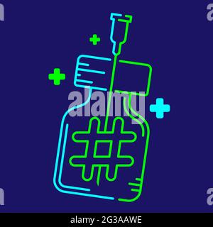 Logo covid-19 vaccine Hashtag symbol in bottle and Syringe Tip with cross icon, Vaccination Campaign online social network concept design illustration Stock Vector
