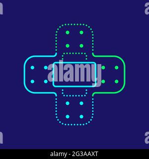 Logo detectable plaster made cross icon frame, Medical First aid concept design illustration blue, green color isolated on dark blue background Stock Vector