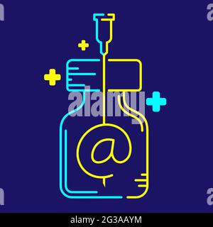 Logo covid-19 vaccine At sign symbol in bottle and Syringe Tip with cross icon, Vaccination Campaign online network concept design illustration blue, Stock Vector