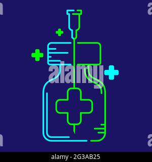 Logo covid-19 vaccine Big Cross symbol in bottle and Syringe Tip with cross icon, Vaccination Campaign society charity concept design illustration blu Stock Vector