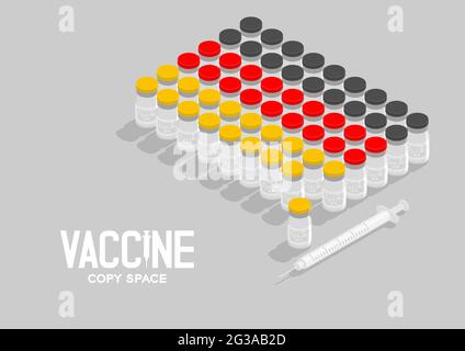Isometric covid-19 vaccine bottle and syringe, Germany national flag shape, Global Vaccination Campaign Country concept design illustration isolated o Stock Vector