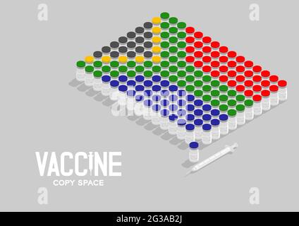 Isometric covid-19 vaccine bottle and syringe, South africa national flag shape, Global Vaccination Campaign Country concept design illustration isola Stock Vector