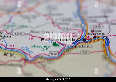 Portsmouth Ohio USA shown on a Geography map or Road map Stock Photo