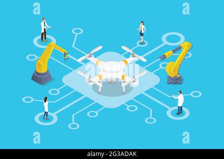 drone research technology concept with modern flat isometric style vector illustration Stock Photo
