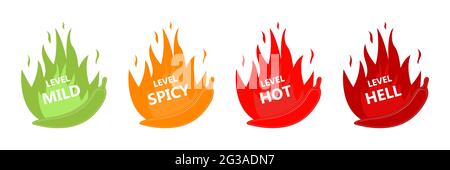 Hot red pepper strength indicator with soft, medium, sharp and infernal position. Flat style. Vector graphics Stock Vector