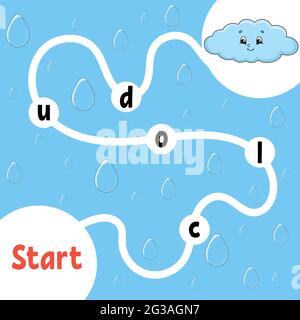 Logic puzzle game. Funny cloud. Learning words for kids. Find the hidden name. Education developing worksheet. Activity page for study English. Isolat Stock Vector