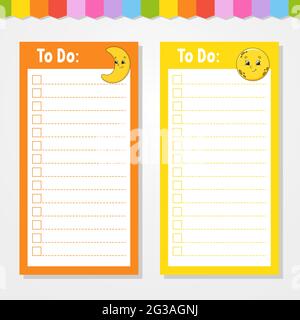 To do list for kids. Empty template. Crescent and moon. The rectangular shape. Isolated color vector illustration. Funny character. Cartoon style. For Stock Vector