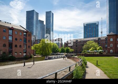 Castlefield Basin, and urban heritage park in the centre of Manchester, England. Based around the Bridgewater and Rochdale canals. Stock Photo