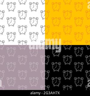 set of seamless patterns with alarm clock icon. Mechanical watch. Ornament for decoration and printing on fabric. Design element. Vector Stock Vector