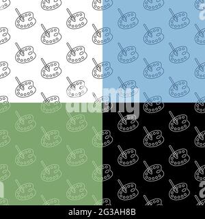 set of seamless patterns with painter palette and art brush. Ornament for decoration and printing on fabric. Design element. Vector Stock Vector