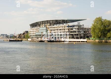 Craven Cottage, Fulham Football Club's new Riverside Stand under construction on the banks of the River Thames in southwest London, England, U.K. Stock Photo