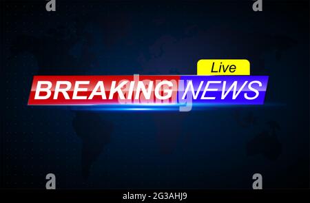 Breaking news live. Red blue banner with light effects. Technology and business. Stock Photo