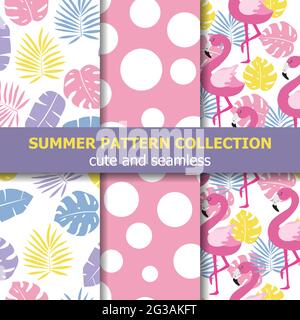 Summer pattern collection. Flamingo theme, Summer banner. Vector Stock Vector