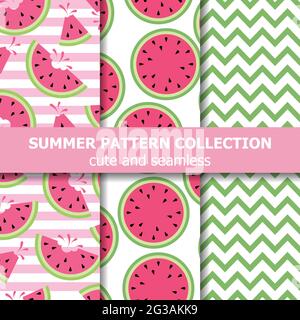 Cute summer pattern collection. Watermelon theme. Summer banner. Vector Stock Vector