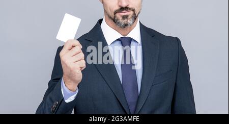 successful ceo suggest easy banking profit payment. cropped man boss in businesslike suit. Stock Photo