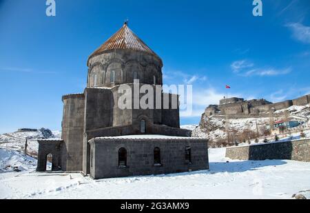 Kars, Turkey - 01/15/2016: Historical Holy Apostles Church was built 10th century and also known as 12 apostles church and Kumbet Mosque in Kars, East Stock Photo