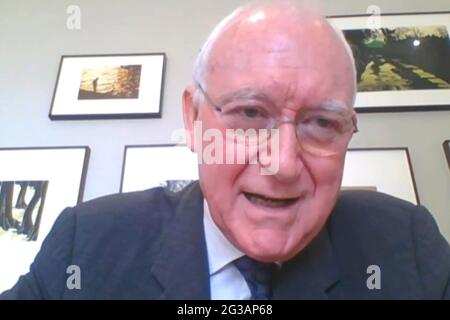 Screen grab of former BBC Director General Lord Birt answering questions, via video link, in front of the Digital, Culture, Media and Sport Committee over the handling of Martin Bashir's interview of Diana, Princess of Wales. Picture date: Tuesday June 15, 2021. Stock Photo