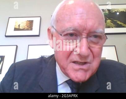 Screen grab of former BBC Director General Lord Birt answering questions, via video link, in front of the Digital, Culture, Media and Sport Committee over the handling of Martin Bashir's interview of Diana, Princess of Wales. Picture date: Tuesday June 15, 2021. Stock Photo