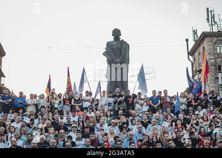 Yerevan, Armenia. 14th June, 2021. View of the Suren Spandaryan monument during the rally of Armenia Alliance political party at the Garegin Nzhdeh square in Yerevan. Credit: SOPA Images Limited/Alamy Live News Stock Photo