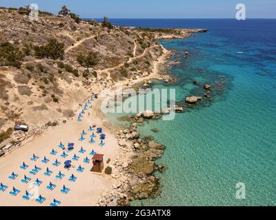 Drone view at the coast of Konnos beach on Cyprus island Stock Photo